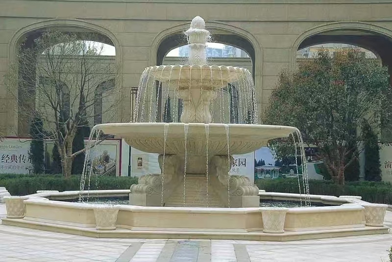 贺州 黄金麻花岗岩异型加工——户外庭院石雕流水喷泉