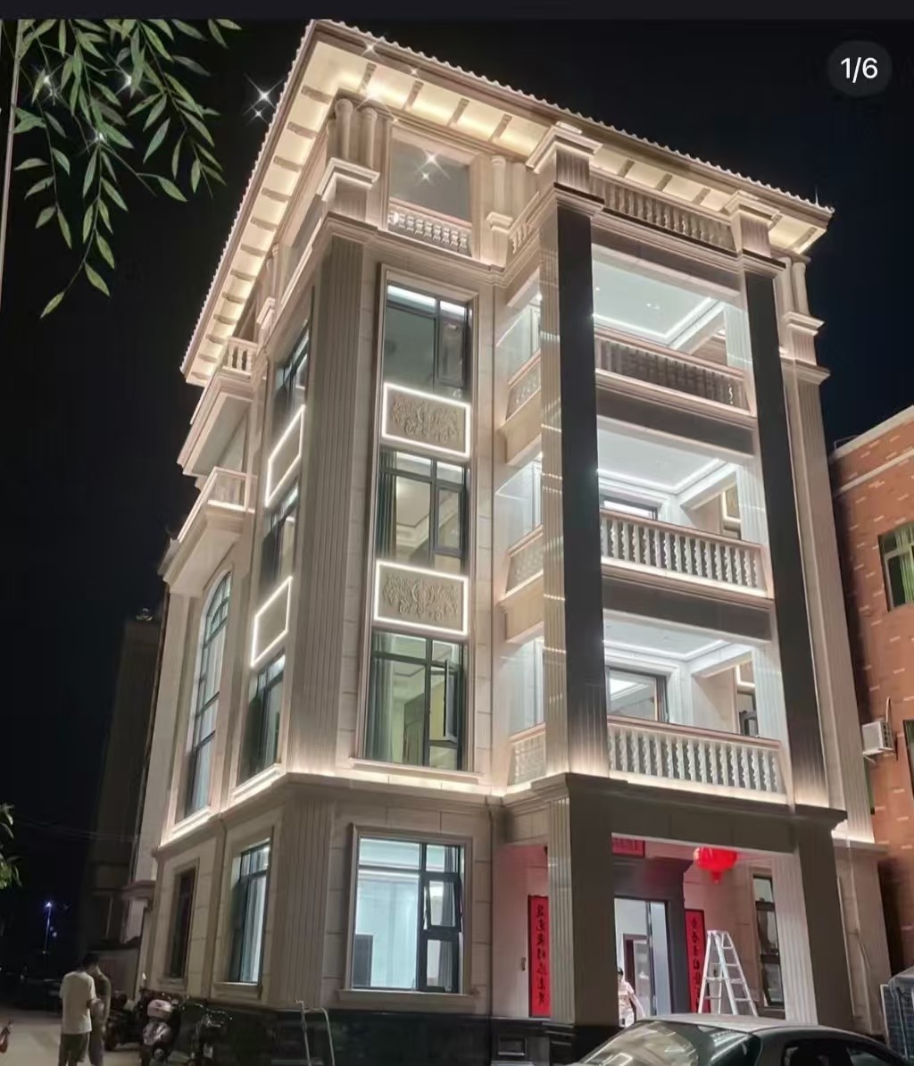 贺州 芝麻白花岗岩别墅外墙夜间效果