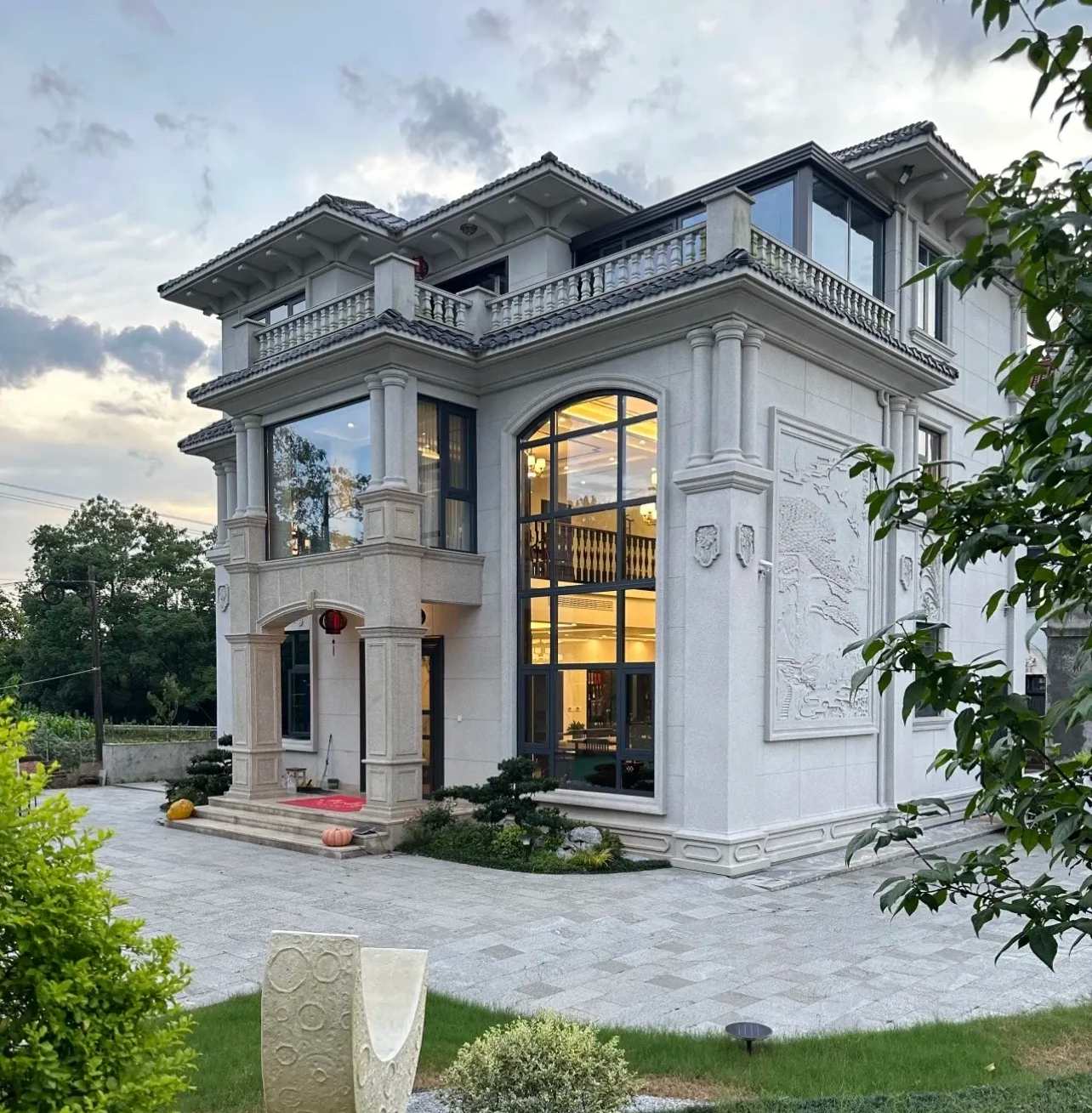 贺州 白麻花岗岩私人别墅干挂石材豪华定制